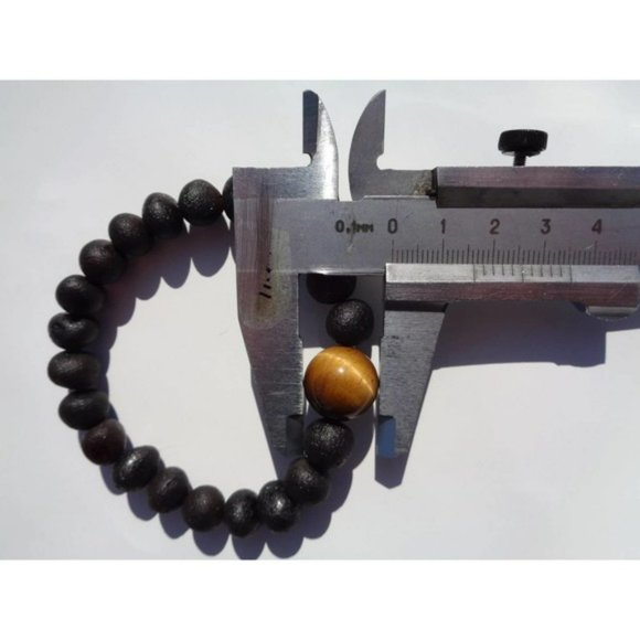 Amber Bracelet w Tigers Eye Bead, Unisex Bracelet, Baltic Amber Bracelet 23 cm - Picture 7 of 9